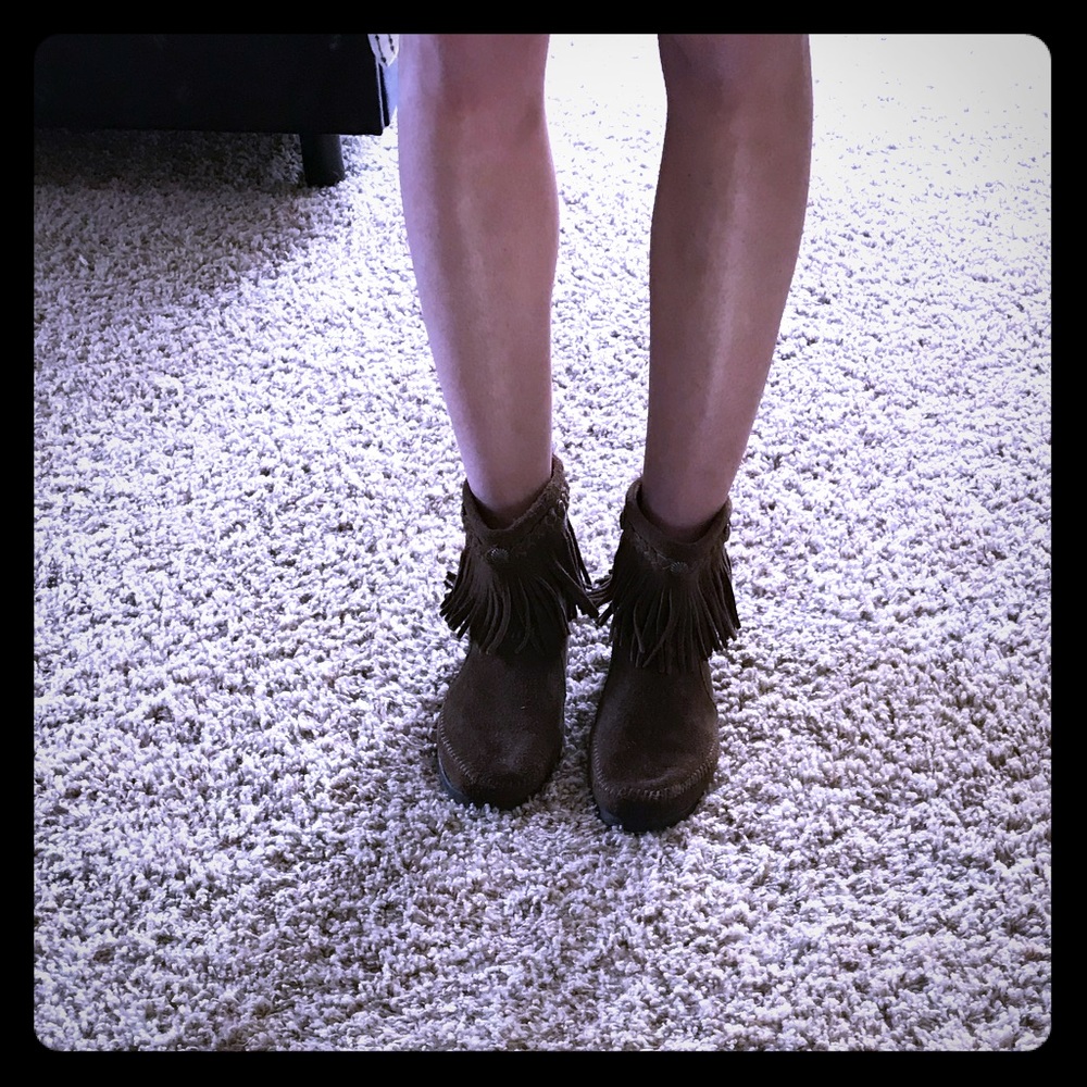Minnetonka fringe ankle booties.